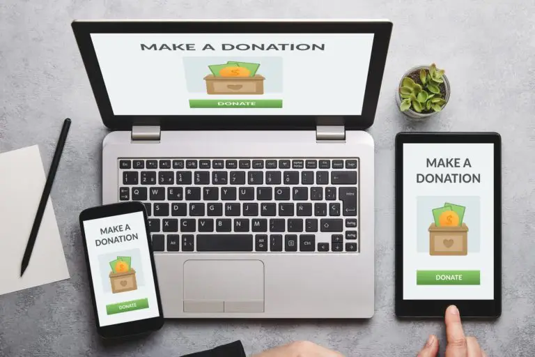 Donation concept on laptop, tablet and smartphone screen